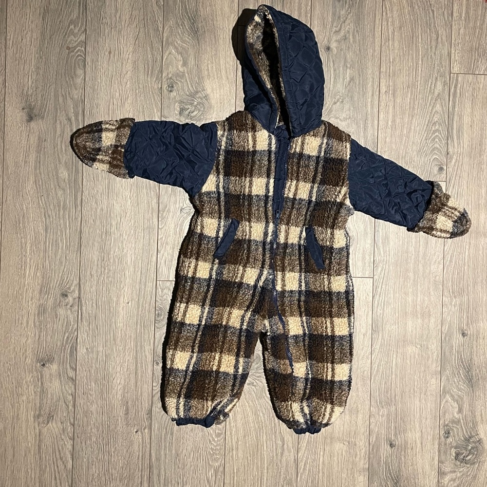 18 months Le Petit Rothschild Plaid Fleece Boys Snowsuit